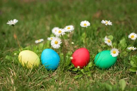 Easter egs in a row Stock Photos