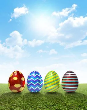 Easter Egss On Lawn Stock Illustration