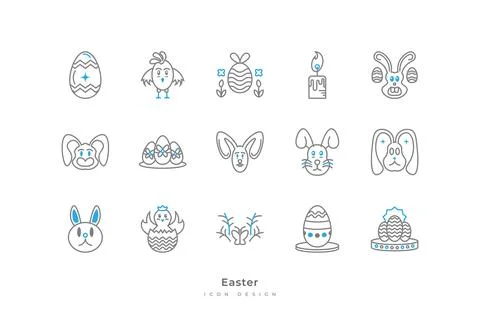 Easter Element Icon Set. Contains Eggs, Chick, Bunny, and More Stock Illustration