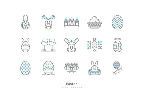 Easter Element Icon Set. Contains Eggs, Bunny, and More Stock Illustration