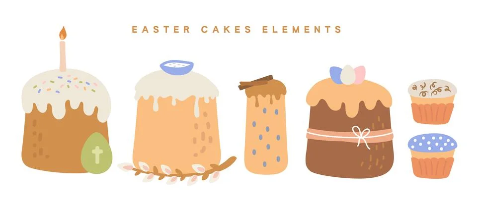 Easter elements cake egg willow Stock Illustration