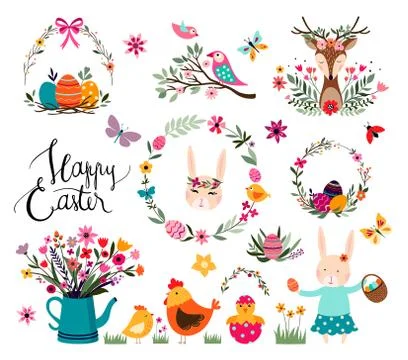 Easter elements collection with hand drawn elements イラスト素材