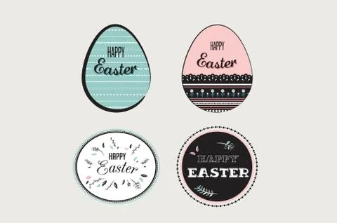Easter elements with decorated egg and floral emblems.. vector illustration Stock Illustration