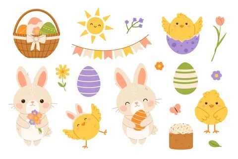 Easter elements set. Flat vector illustration Illustrazione stock