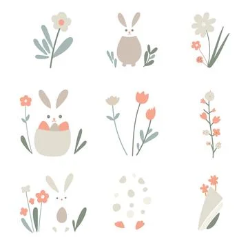 Easter elements set. Minimalist style vector. 스톡 일러스트