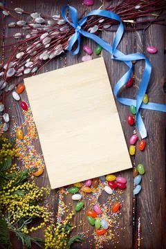 Easter empty background with spring flowers Stock Photos