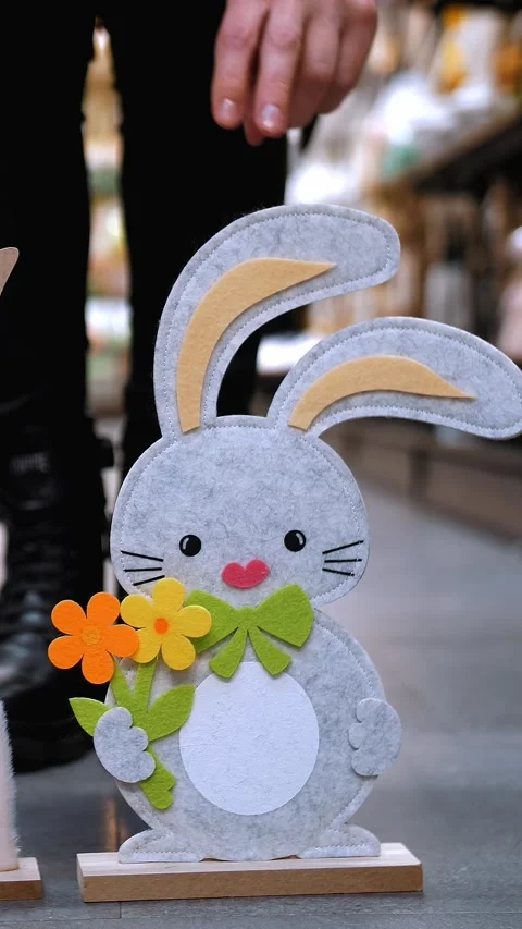 Easter fair. close-up. On the floor, in a supermarket or store, there are funny Stock Footage 316893604