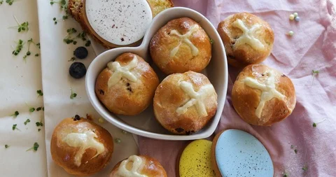 Easter festive dessert table Stock Footage 124135648