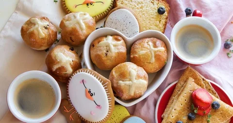 Easter festive dessert table	 Stock Footage 124455287