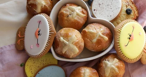 Easter festive dessert table	 Stock Footage 124826078