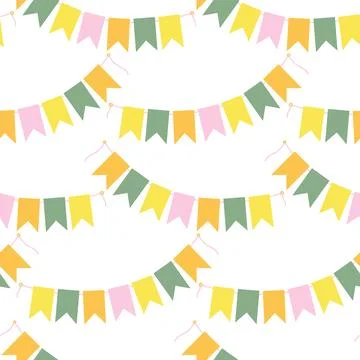Easter Festive Pennant garland on string in trendy spring colors Seamless Stock Illustration