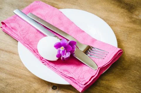 Easter Festive Table Setting With Fresh Flower. Stock Photos