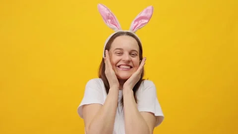 Easter festivities and fun. Celebrating events in spring. Caucasian woman Видео 293241955