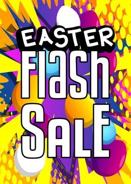 Easter Flash Sale - Comic book style holiday related text. Greeting card, soc 库存插图