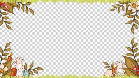Easter flat frame is showing bunny duo, eggs and carrots on transparent Stock Illustration
