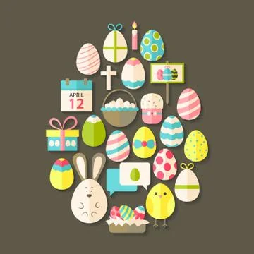 Easter Flat Icons Set Egg shaped with shadow over brown Ilustração Stock