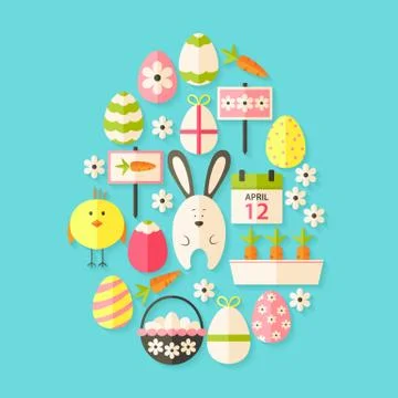 Easter Flat Icons Set Egg shaped with shadow over blue Ilustração Stock