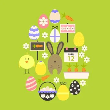Easter Flat Icons Set Egg shaped over green Ilustração Stock