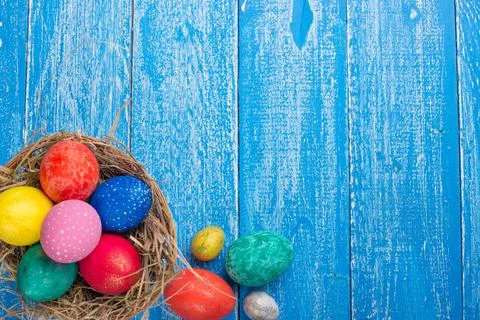 Easter flat -lay eggs, with space for design Stock Photos