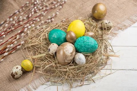 Easter flat -lay eggs, with space for design Stock Photos