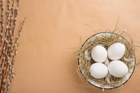 Easter flat -lay eggs, with space for design Stock Photos
