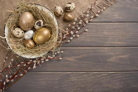 Easter flat -lay eggs, with space for design Stock Photos