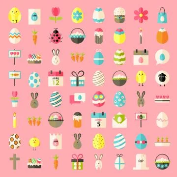 Easter flat style icons Stock Illustration