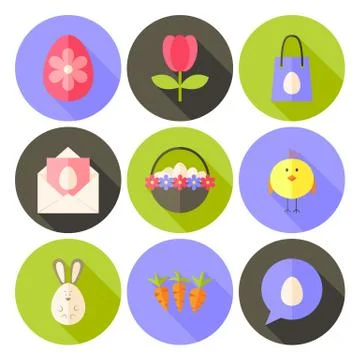 Easter flat styled circle icon set 2 with long shadow Stock Illustration