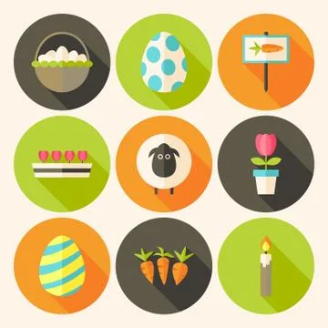 Easter flat styled circle icon set 4 with long shadow Stock Illustration