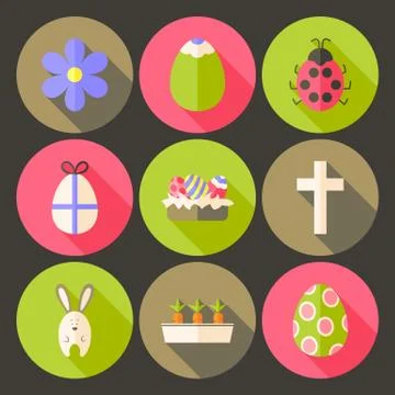 Easter flat styled circle icon set 7 with long shadow Stock Illustration