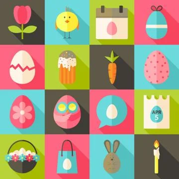Easter flat styled icon set 2 with long shadow Illustrazione stock