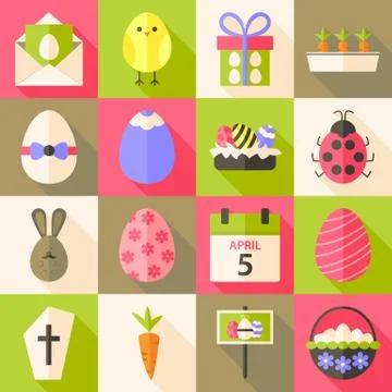 Easter flat styled icon set 4 with long shadow Stock Illustration