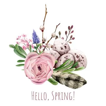 Easter floral decor, Hand drawn vector image. Stock Illustration