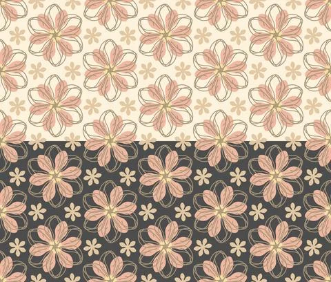 Easter floral decorative seamless pattern. Doodle line, pastel colored Stock Illustration