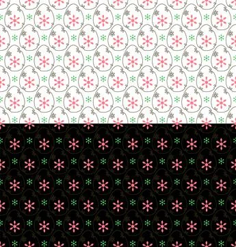 Easter floral seamless pattern. Outline decorative eggs design, daisy flowers Stock Illustration