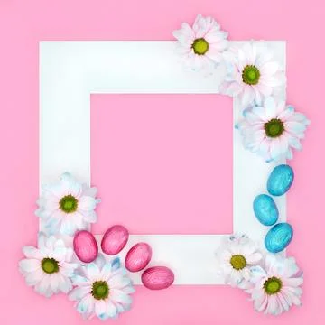Easter Flower Background Frame with Chocolate Eggs イラスト素材