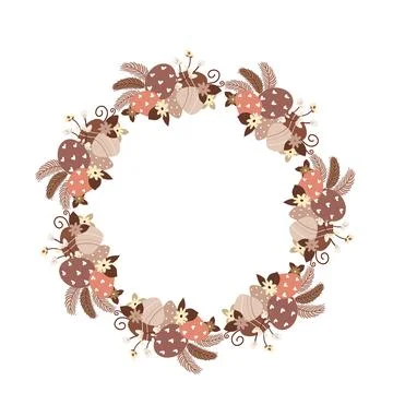 Easter flower wreath . Easter frame with decorated eggs and flowers and symbols Stock Illustration