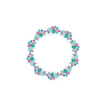 Easter flower wreath . Easter frame with decorated eggs and flowers and symbols Stock Illustration