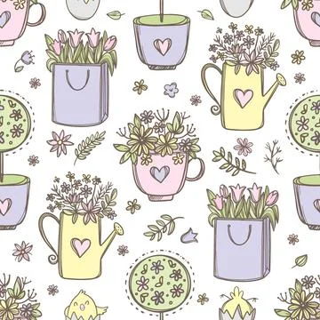 EASTER FLOWERS Holiday Seamless Pattern Vector Illustration Stock Illustration