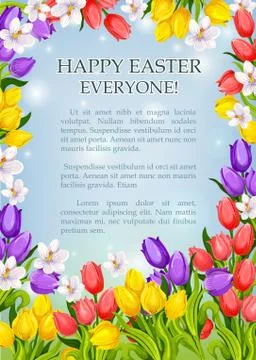 Easter flowers poster vector paschal greeting card Stock Illustration