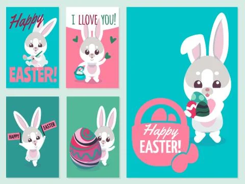 Easter flyers. Traditional fun elements for easterd holiday invitation with eggs Illustrazione stock