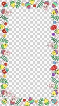 Easter frame is appearing in flat design with patterned bunny eggs, chicks, Illustrazione stock