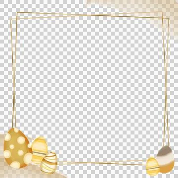 Easter frame is being shown in flat design, gold border, eggs on transparent Illustrazione stock