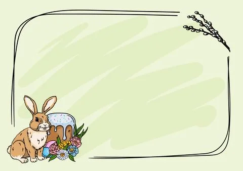 Easter frame, bunny, Easter cake, eggs, willow Stock Illustration