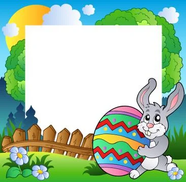 Easter frame with bunny holding egg Stock Illustration
