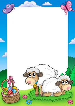 Easter frame with cute sheep Stock Illustration