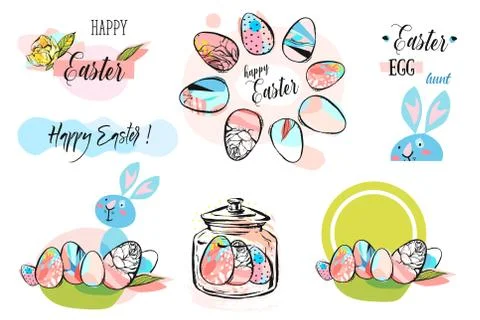 Easter frame with easter eggs hand drawn black on white background. Decorative 스톡 일러스트