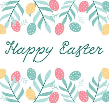 Easter frame with easter eggs hand drawn black on white background. Decorativ Stock Illustration