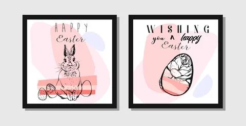 Easter frame with easter eggs hand drawn black on white background. Decorative Stock Illustration