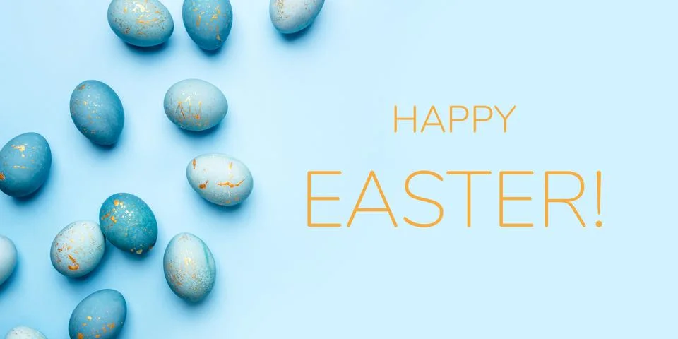 Easter frame of eggs painted in blue color. Stock Photos